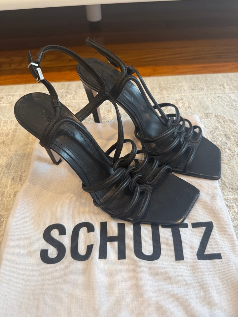 SCHUTZ Black Strappy High Heel Sandals